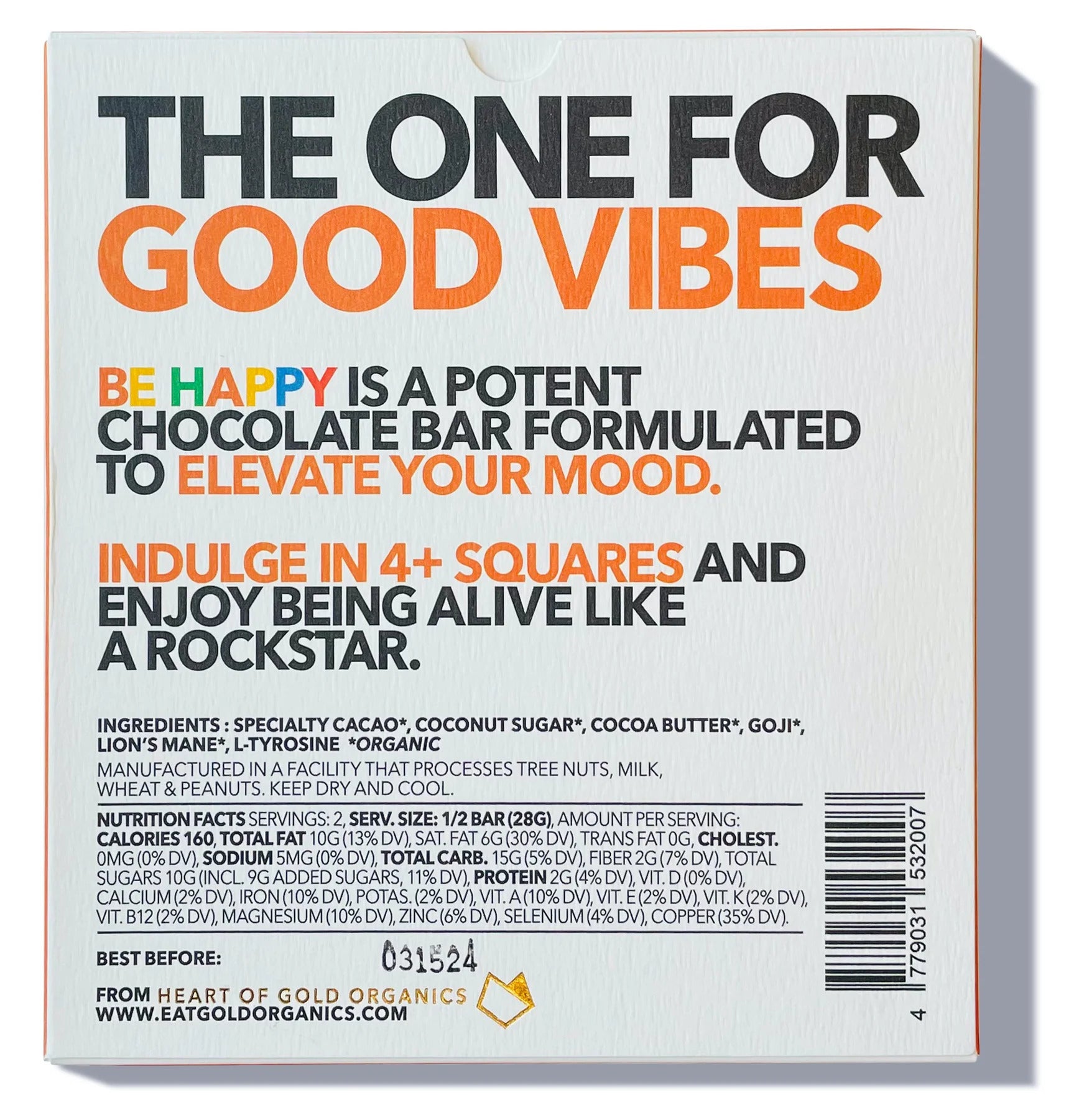 Eat Gold Organics Be Happy Chocolate Bar