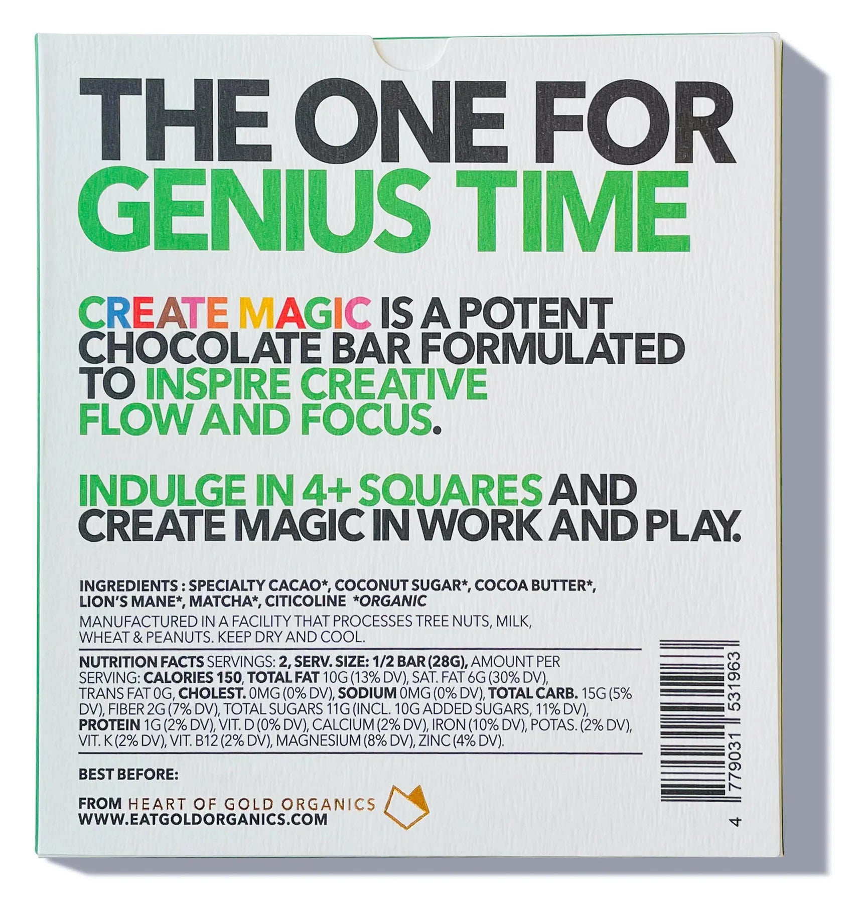 Eat Gold Organics Create Magic Chocolate Bar